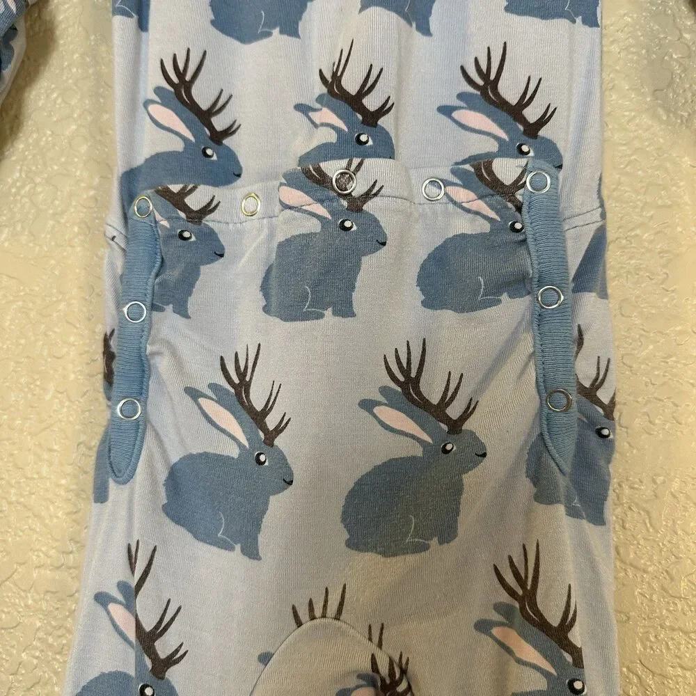kickee pants‎ pajamas One piece Jackalope 9-12 Months Blue Infant Bamboo Spandex